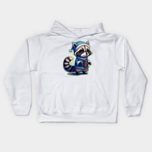 Cute Christmas Raccoon with Candy bag Kids Hoodie